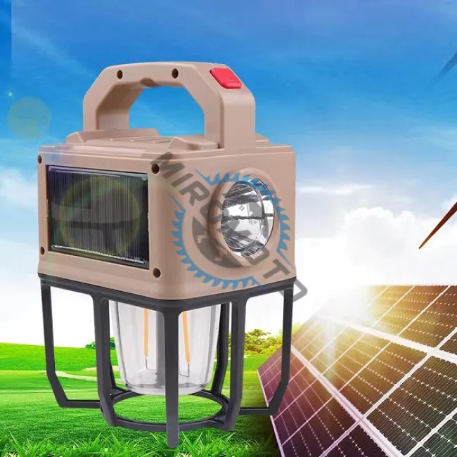 Lanterna reincarcabila led tip felinar, baterie externa, portabila, 3 surse de iluminare, incarcare solara sau prin cablu