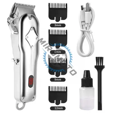 Masina de tuns profesionala, cu acumulator, 6000 rpm, cu 4 piepteni 3mm - 12mm, afisaj LED, Wireless, 1800mAh, gri argintiu Masina de tuns profesionala, cu acumulator, 6000 rpm, cu 4 piepteni 3mm - 12mm, afisaj LED, Wireless, 1800mAh, gri argintiu