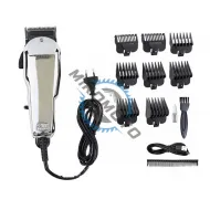 Masina de tuns profesionala cu fir, lama inox, acumulator 1200mah, 8 gratare premium, gri crom