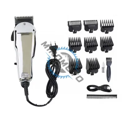 Masina de tuns profesionala cu fir, lama inox, acumulator 1200mah, 8 gratare premium, gri crom Masina de tuns profesionala cu fir, lama inox, acumulator 1200mah, 8 gratare premium, gri crom
