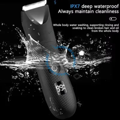 Masina de tuns profesionala, barba si corp, inghinal, rezistent la apa IPX7, reincarcabila, lumina led, 6000 rpm, cu stand, 2 arici prins parul, incarcare Type-C, negru