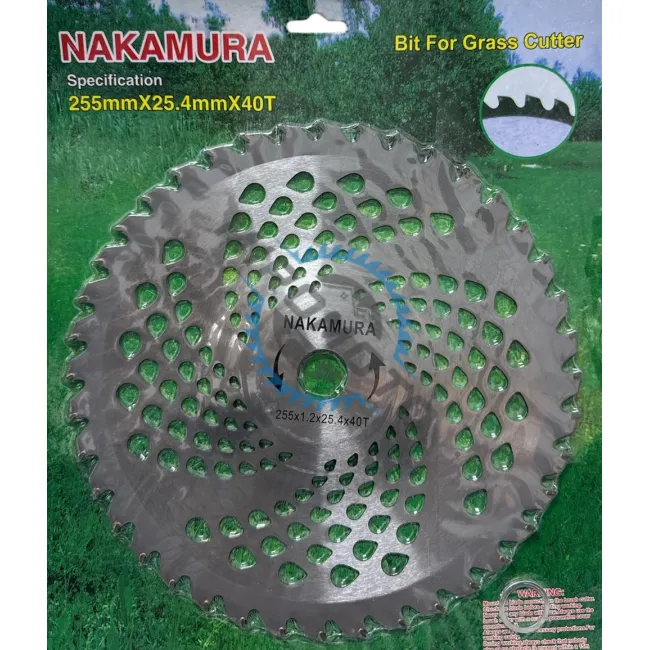 Disc motocoasa pentru tuns iarba, otel, 40 dinti cu vidia, 255x25.4 mm, ondulat, Nakamura Disc motocoasa pentru tuns iarba, otel, 40 dinti cu vidia, 255x25.4 mm, ondulat, Nakamura