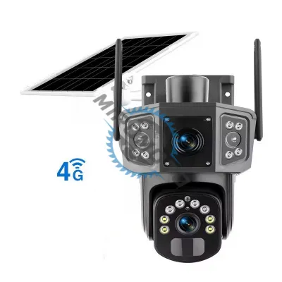 Camera de supraveghere dubla, panou solar, 4G SIM Slot, 3+3 MP HD, 355°, impermeabil, alarma, tracking, microfon