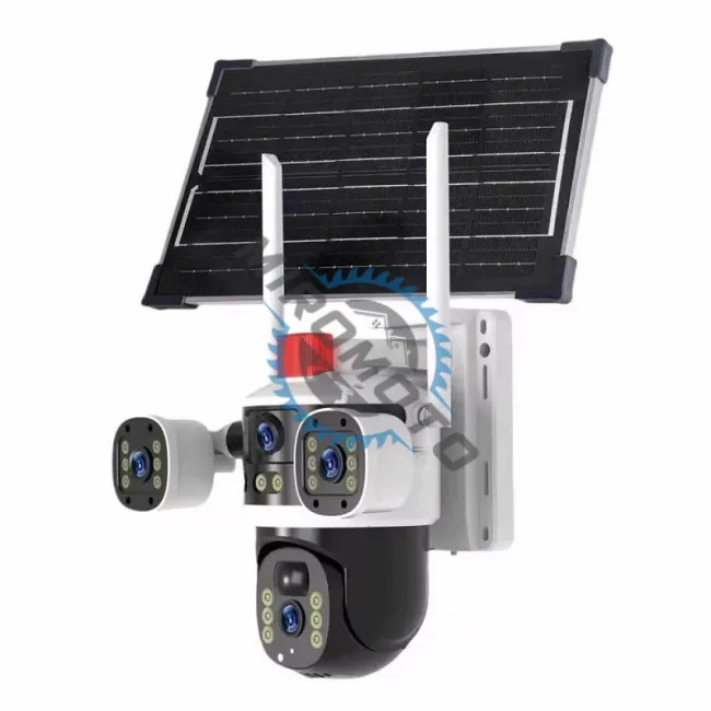 Camera de supraveghere dubla, panou solar, conexiune WIFI , 4+4 MP HD, FULL Color, 355°, alarma, senzor de miscare, vedere nocturna led ir, microfon