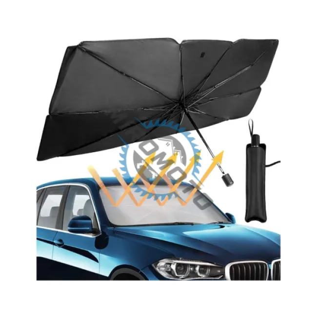 Parasolar auto pliabil pentru parbriz masina, in forma de umbrela, rezistent UV, 145 x 79 cm, negru, Miromoto®
