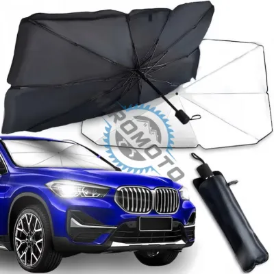 Parasolar auto pliabil pentru parbriz masina, in forma de umbrela, rezistent UV, 145 x 79 cm, negru, Miromoto®