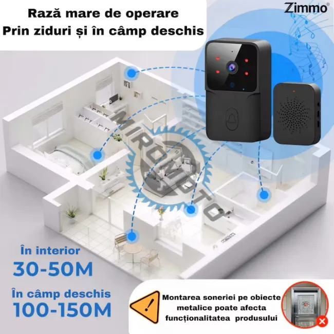 Sonerie Fara fir Wireless VideoGuest, vedere nocturna, Control la distanta prin aplicatie dedicata TuyaSmart, Raza de actiune pana la 150m, Cu microfon bidirectional, Negru, Miromoto® Sonerie Fara fir Wireless VideoGuest, vedere nocturna, Control la distanta prin aplicatie dedicata TuyaSmart, Raza de actiune pana la 150m, Cu microfon bidirectional, Negru, Miromoto®