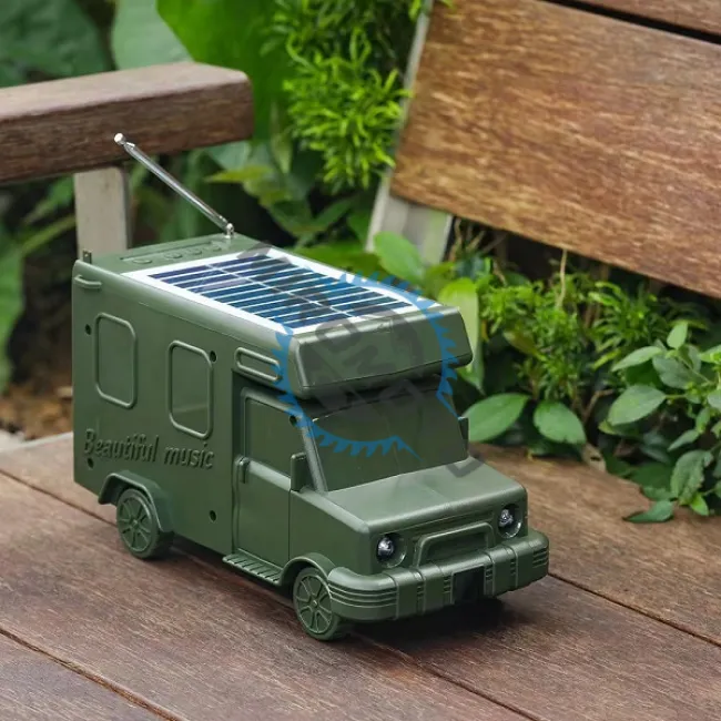 Boxa portabila, 10W, Bluetooth V5.0, Usb, TF Card, Radio Fm, 1500mAh, incarcare solara, tip camper, verde Boxa portabila, 10W, Bluetooth V5.0, Usb, TF Card, Radio Fm, 1500mAh, incarcare solara, tip camper, verde