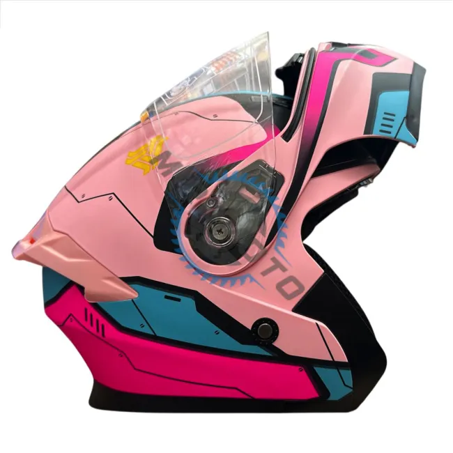 Casca moto flip up cu ochelari de soare, Model Purple Red Flower, marimea L (59-60)