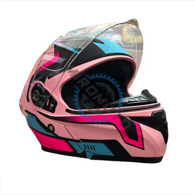 Casca moto flip up cu ochelari de soare, Model Purple Red Flower, marimea L (59-60)