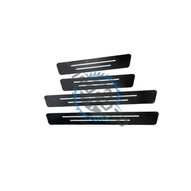 Set 4 protectii praguri auto interior, culoare carbon / dunga alba, autocolante