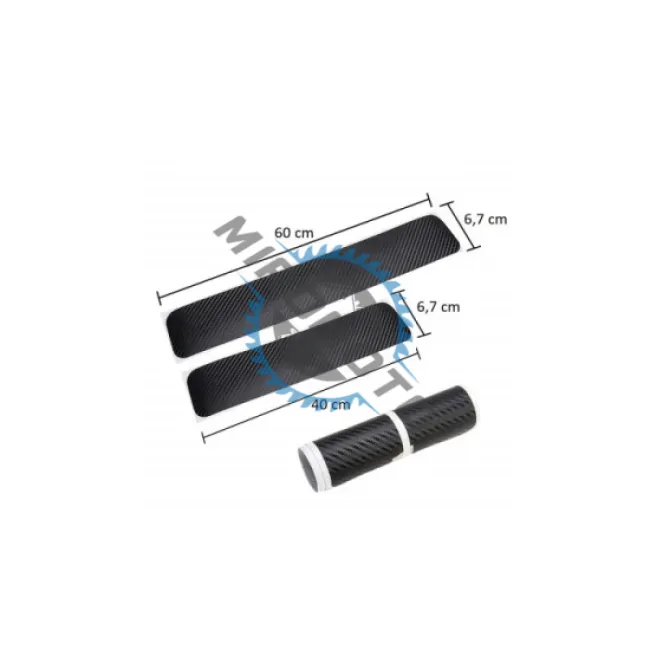 Set 4 protectii praguri auto interior, culoare carbon / dunga alba, autocolante