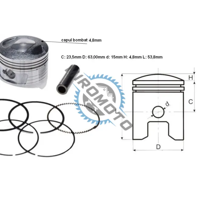 Kit piston atv 250cc Loncin (63mm , bolt 15mm)