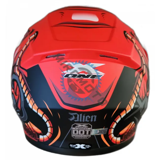 Casca moto flip up X-One "Alien"cu ochelari de soare, negru / rosu