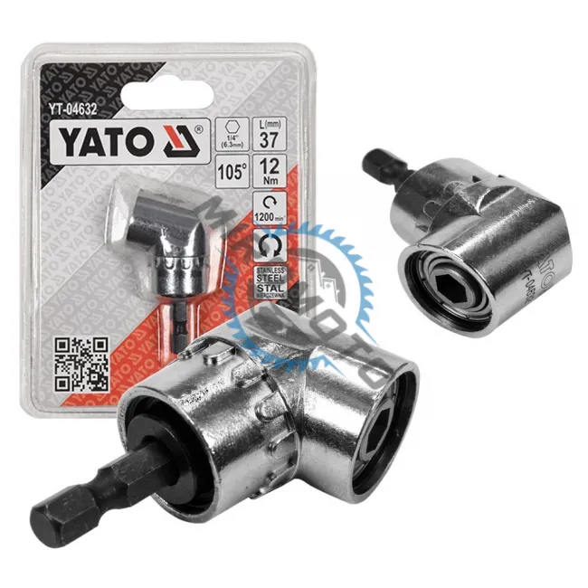 Adaptor unghiular pentru bormasina, cap inclinat, unghi 105 grade, tija hexagonala 1/4, max 1200 rpm, lungime 37 mm Adaptor unghiular pentru bormasina, cap inclinat, unghi 105 grade, tija hexagonala 1/4, max 1200 rpm, lungime 37 mm
