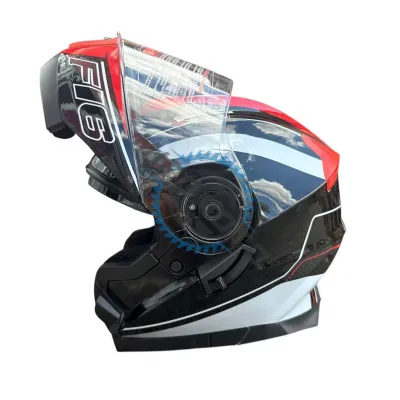 Casca moto flip up cu ochelari de soare, Model Negru / Rosu / Alb, marimea L (59-60)