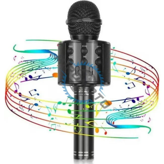 Microfon karaoke cu bluetooth si boxa incorporata, compatibil Android si IOS, acumulator integrat, negru