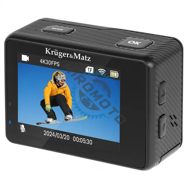 Camera de actiune 4K Ultra HD, 4GB RAM, 256 GB Max. slot card, stabilizare imagine EIS, microfon, unghi larg 170°, port mini HDMI si USB-C, WIFI, filmare subacvatica 30 m adancime