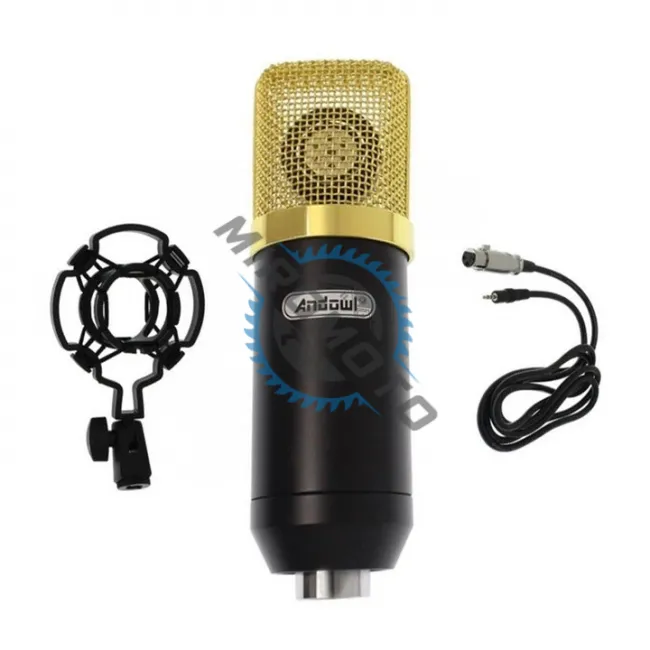Microfon condensator pentru studio, cu cablu, negru / auriu Microfon condensator pentru studio, cu cablu, negru / auriu