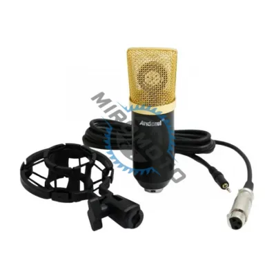 Microfon condensator pentru studio, cu cablu, negru / auriu