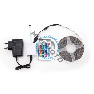 Banda led 5 metri, 12v cu adaptor, lumina RGB, telecomanda, adeziva