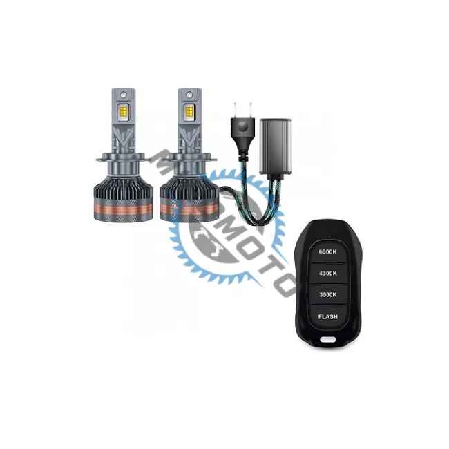 Set 2 becuri auto, Led H7 cu ventilator, 200w, 20000lm, canbus, premium, 9-32v, telecomanda ajustare lumina 6000k, 4300k, 3000k, flash, IP68