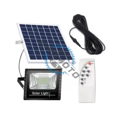 Proiector cu panou solar Jortan, 200 W, IP67, 6500 K, cu telecomanda inclusa si senzor de lumina
