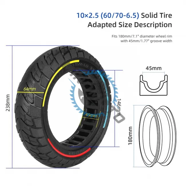 Cauciuc plin pentru trotineta electrica 10x2.5, compatibil Kugoo M4/M4 Pro Zero 10X - Model Tricolor