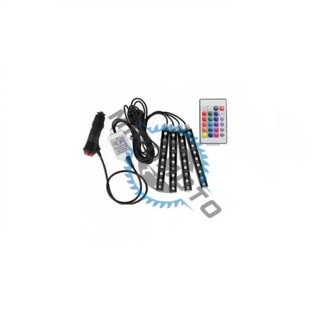 Kit Iluminare Ambientala Auto LED RGB, Interior, 4 benzi, Senzor Muzica, Multicolor, 12V, Cu Telecomanda Kit Iluminare Ambientala Auto LED RGB, Interior, 4 benzi, Senzor Muzica, Multicolor, 12V, Cu Telecomanda