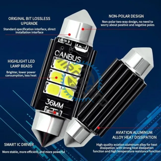 Set 2X Becuri Led Auto, Pentru Numar Inmatriculare, Portbagaj, Plafoniera, C5W, 12V, 36mm, 6 Led Canbus, Alb Set 2X Becuri Led Auto, Pentru Numar Inmatriculare, Portbagaj, Plafoniera, C5W, 12V, 36mm, 6 Led Canbus, Alb