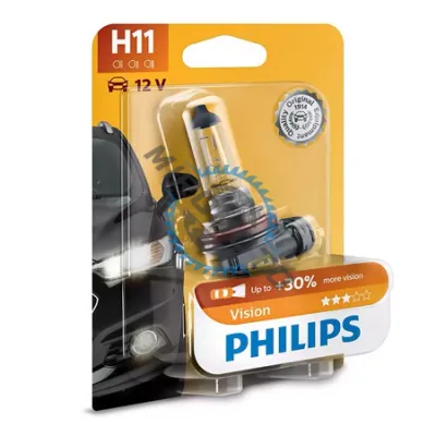 Bec auto cu halogen pentru far, Philips Vision H11, +30%, 12V, 55W Bec auto cu halogen pentru far, Philips Vision H11, +30%, 12V, 55W