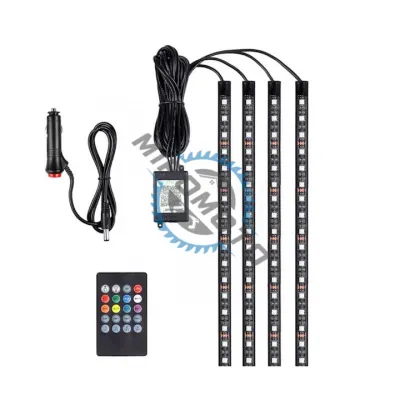 Kit Iluminare Ambientala Auto LED RGB, 18 LED-URI, Interior, 4 benzi, Senzor Muzica, Multicolor, 12V, Cu Telecomanda Kit Iluminare Ambientala Auto LED RGB, 18 LED-URI, Interior, 4 benzi, Senzor Muzica, Multicolor, 12V, Cu Telecomanda
