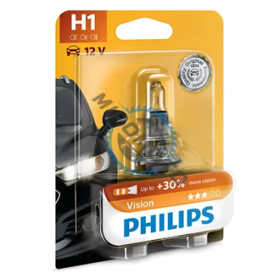 Bec auto cu halogen pentru far, Philips Vision H1, +30%, 12V, 55W Bec auto cu halogen pentru far, Philips Vision H1, +30%, 12V, 55W