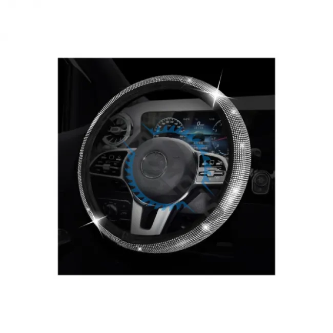 Husa Volan, Imitatie Piele Si Cristale Albe, Marime M, 37-39cm