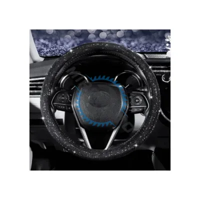 Husa Volan, Imitatie Piele Si Cristale Negre, Marime M, 37-39cm