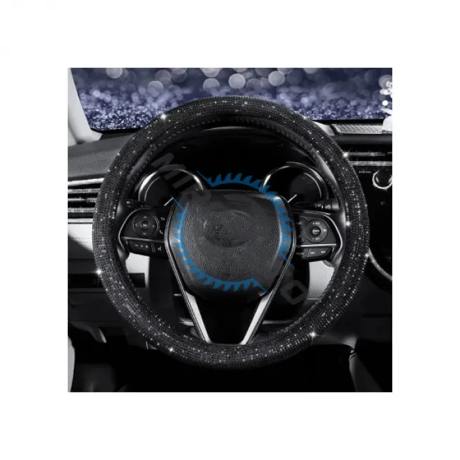 Husa Volan, Imitatie Piele Si Cristale Negre, Marime M, 37-39cm