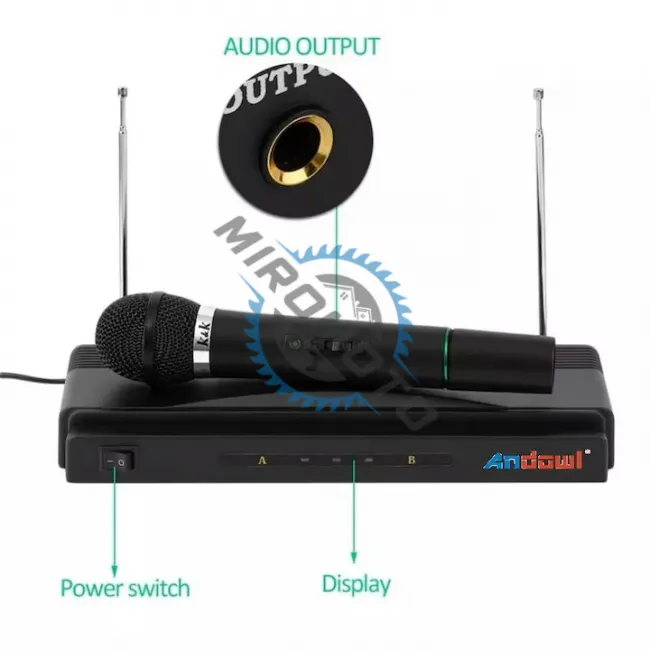 Kit Microfon Profesional fara Fir Andowl, Wireless Karaoke, Sistem statie sunet, negru Kit Microfon Profesional fara Fir Andowl, Wireless Karaoke, Sistem statie sunet, negru