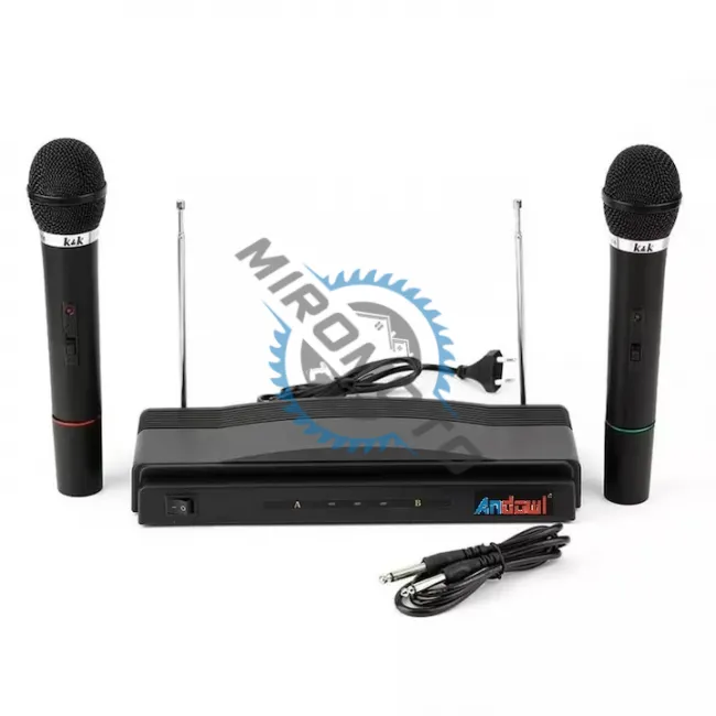 Kit Microfon Profesional fara Fir Andowl, Wireless Karaoke, Sistem statie sunet, negru Kit Microfon Profesional fara Fir Andowl, Wireless Karaoke, Sistem statie sunet, negru