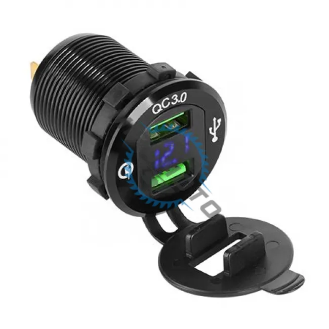 Mufa montaj bricheta auto, incarcare 2X USB Quich Charge, voltmetru, 3000MAH