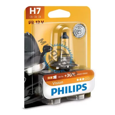 Bec auto cu halogen pentru far, Philips Vision H7, +30%, 12V, 55W