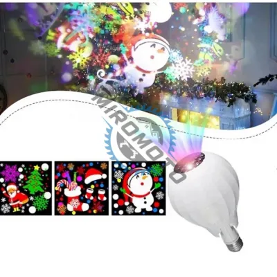 Mini Proiector LED pentru Craciun in forma de Bec, cu Soclu E27, 4W, Ajustabil 180°, Lumina RGB, Alb