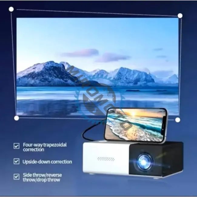 Videoproiector portabil, proiectie 24-80 inch, rezolutie 1080P suportata, TFT LCD, alb/galben