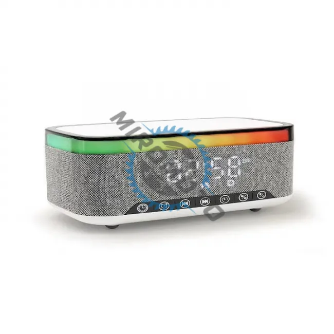 Incarcator Rapid Wireless 15W, 6 in 1 cu Bluetooth, Boxa, Smart LED RGB, Ceas, Alarma, Gri, Miromoto®