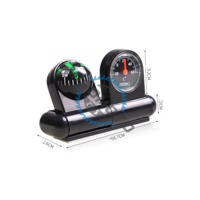 Busola cu termometru, prindere adeziva, negru