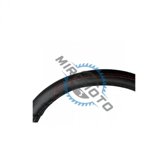 Husa volan imitatie piele, marime M, culoare negru, cusatura rosie