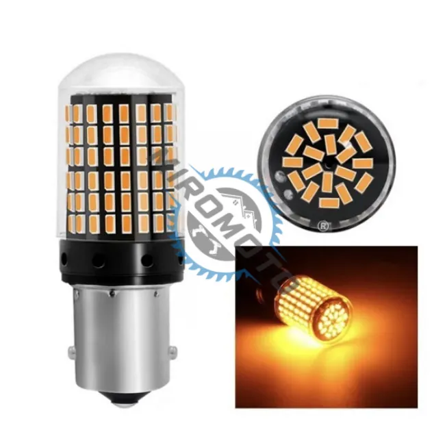 Set 2 becuri LED auto, PY21W BAU15S (1156) pentru pozitie america, 144SMD, lumina portocalie