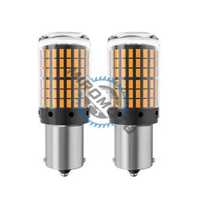 Set 2 becuri LED auto, PY21W BAU15S (1156) pentru pozitie america, 144SMD, lumina portocalie 