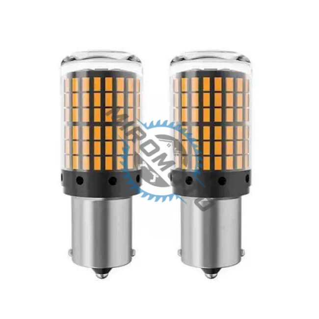 Set 2 becuri LED auto, PY21W BAU15S (1156) pentru pozitie america, 144SMD, lumina portocalie
