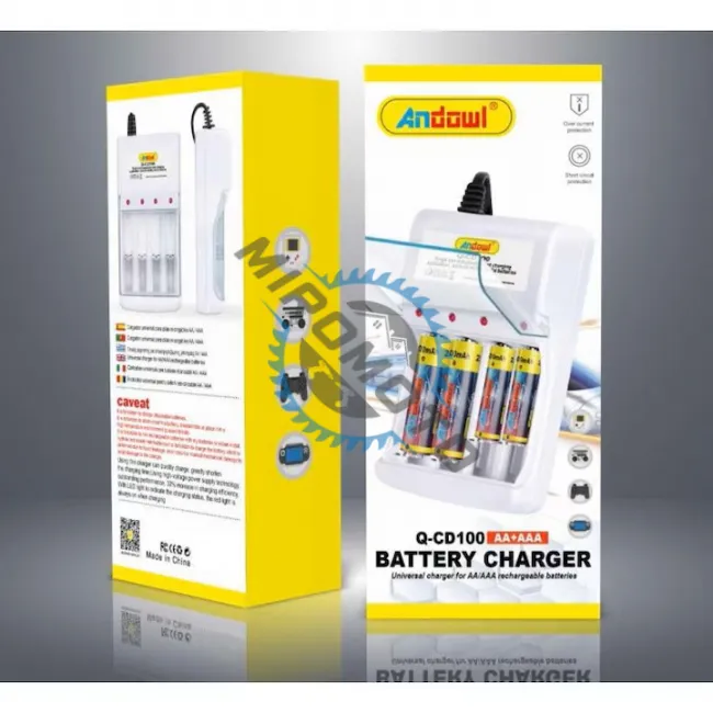 Incarcator de baterii, 4 sloturi, compatibil AAA/AA, Ni-MH si Ni-Cd, cu 4 baterii reincarcabile incluse