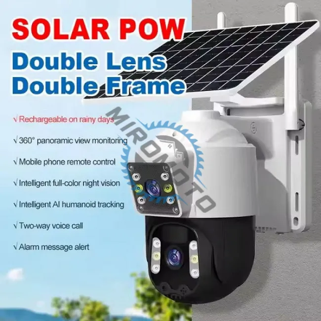 Camera de supraveghere video, panou solar, conexiune 4G sim slot, 3+3MP, FULL Color Night, 355°, IP66, Alarma, microfon, senzor miscare, Smart IR, Miromoto®